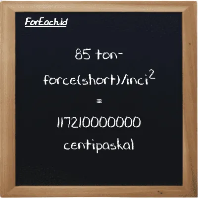 85 ton-force(short)/inci<sup>2</sup> setara dengan 117210000000 centipaskal (85 tf/in<sup>2</sup> setara dengan 117210000000 cPa)